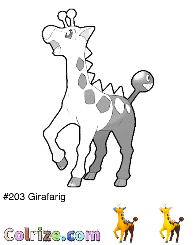 Pokemon Girafarig coloring page + Shiny Girafarig coloring page