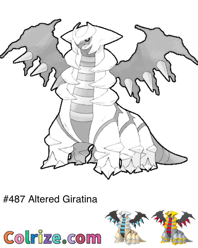 Pokemon Altered Giratina coloring page + Shiny Altered Giratina coloring page