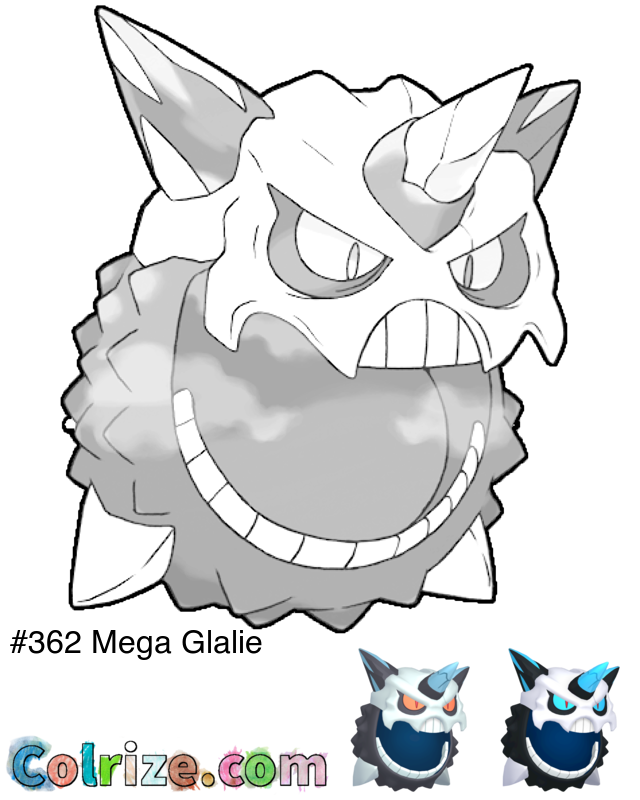 Pokemon Mega Glalie coloring page + Shiny Mega Glalie coloring page