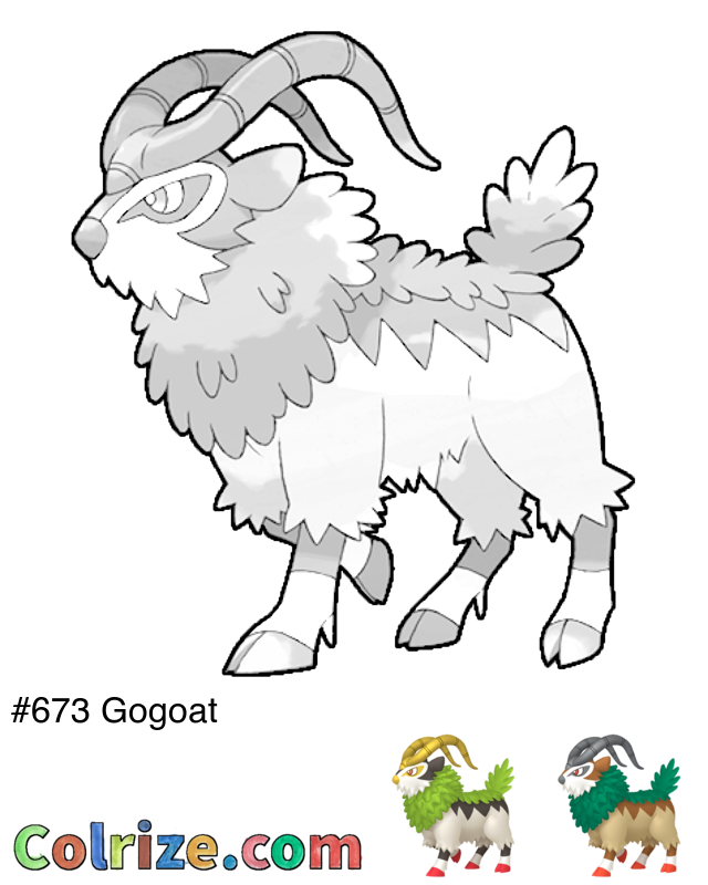 Pokemon Gogoat coloring page + Shiny Gogoat coloring page