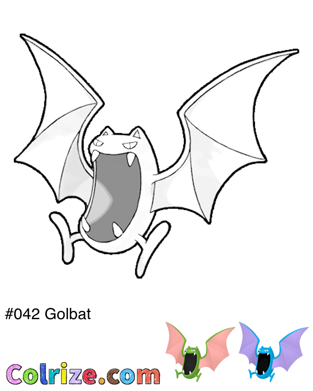 Pokemon Golbat coloring page + Shiny Golbat coloring page