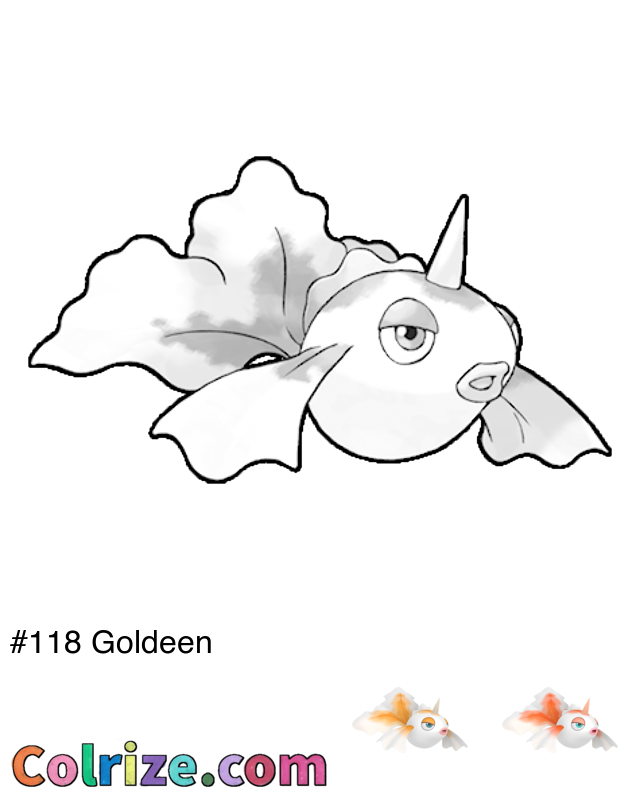 Pokemon Goldeen coloring page + Shiny Goldeen coloring page
