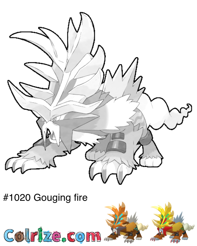 Pokemon Gouging fire coloring page + Shiny Gouging fire coloring page