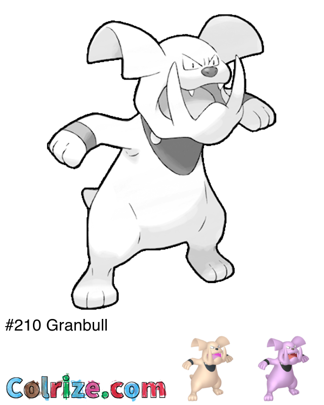 Pokemon Granbull coloring page + Shiny Granbull coloring page