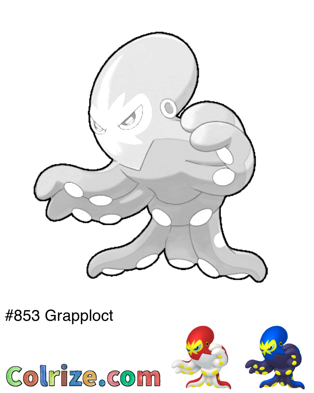 Pokemon Grapploct coloring page + Shiny Grapploct coloring page