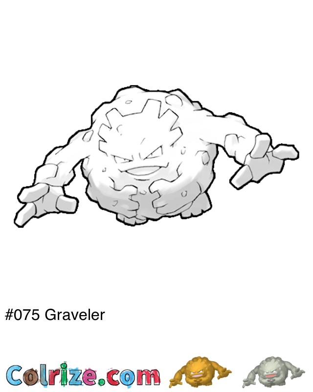 Pokemon Graveler coloring page + Shiny Graveler coloring page