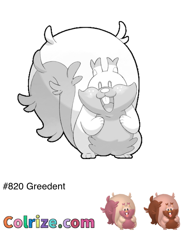 Pokemon Greedent coloring page + Shiny Greedent coloring page