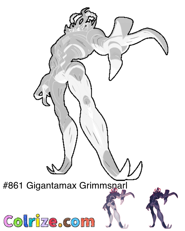 Pokemon Gigantamax Grimmsnarl coloring page + Shiny Gigantamax Grimmsnarl coloring page