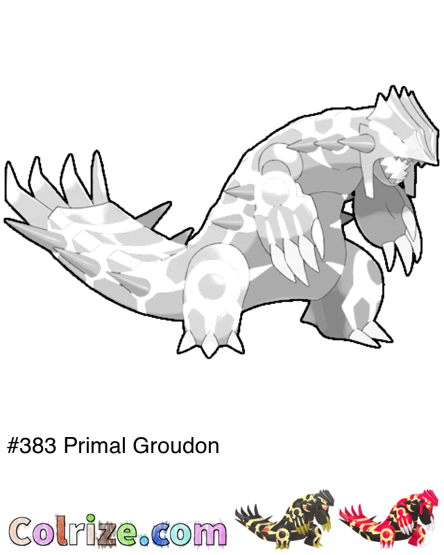 Pokemon Primal Groudon coloring page + Shiny Primal Groudon coloring page