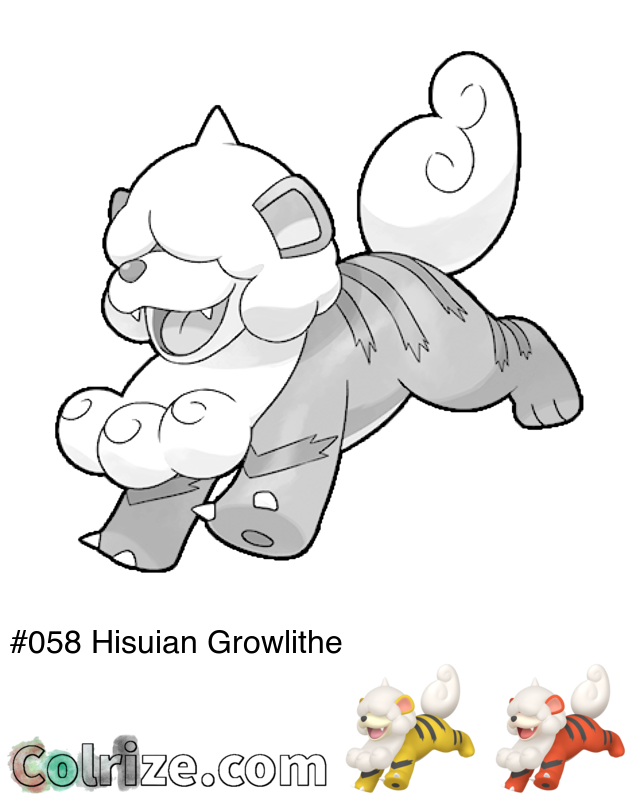 Pokemon Hisuian Growlithe coloring page + Shiny Hisuian Growlithe coloring page