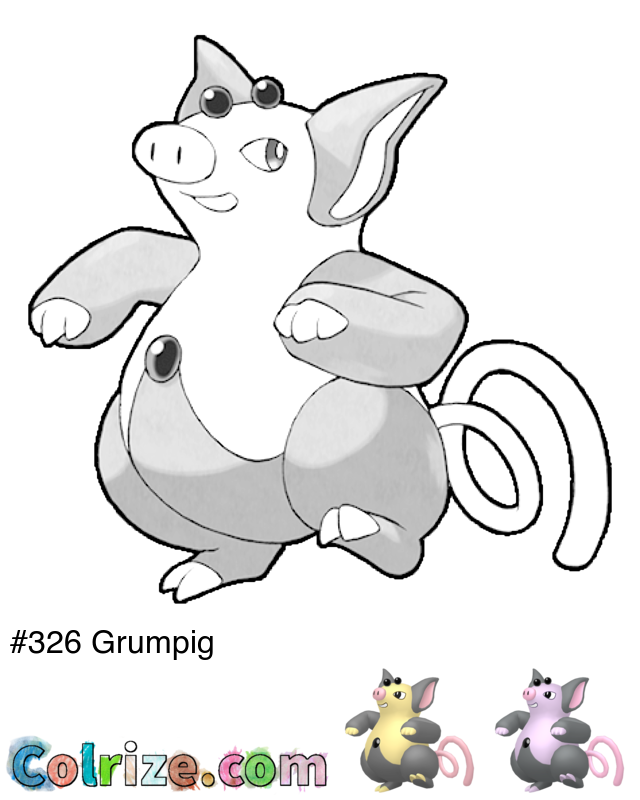 Pokemon Grumpig coloring page + Shiny Grumpig coloring page