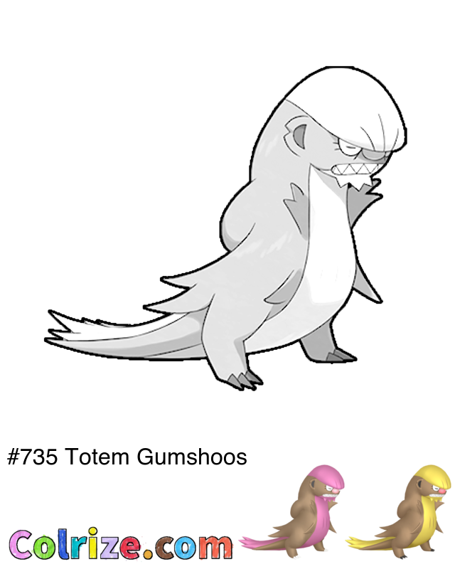 Pokemon Totem Gumshoos coloring page + Shiny Totem Gumshoos coloring page