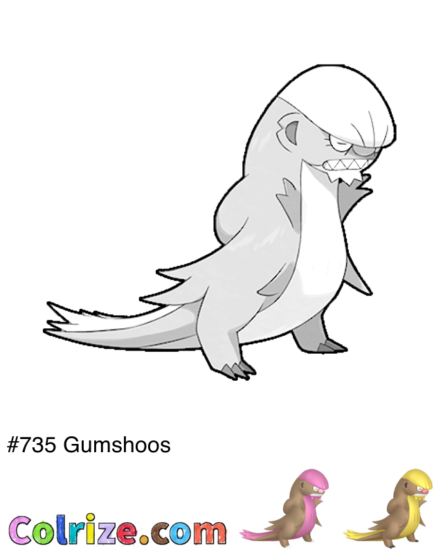 Pokemon Gumshoos coloring page + Shiny Gumshoos coloring page