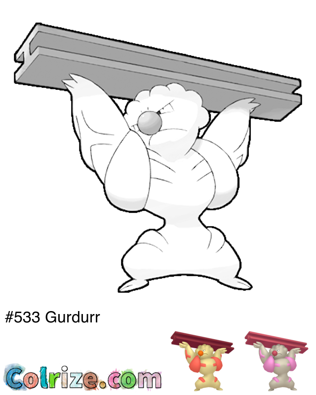 Pokemon Gurdurr coloring page + Shiny Gurdurr coloring page