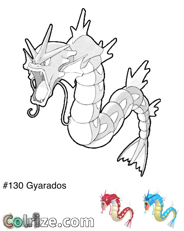 Pokemon Gyarados coloring page + Shiny Gyarados coloring page