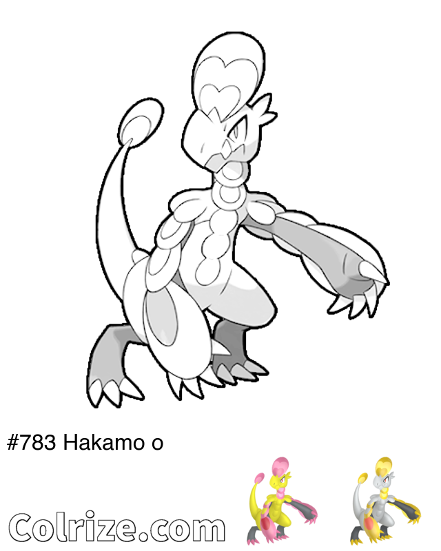 Pokemon Hakamo o coloring page + Shiny Hakamo o coloring page