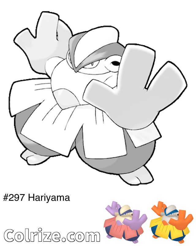 Pokemon Hariyama coloring page + Shiny Hariyama coloring page