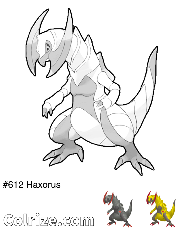 Pokemon Haxorus coloring page + Shiny Haxorus coloring page