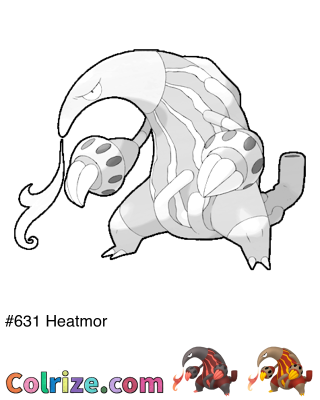 Pokemon Heatmor coloring page + Shiny Heatmor coloring page