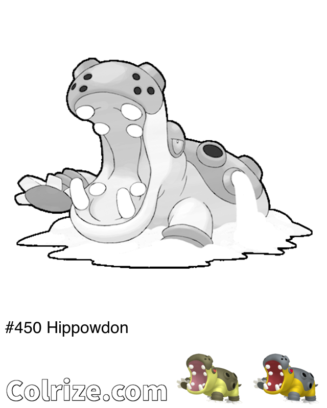 Pokemon Hippowdon coloring page + Shiny Hippowdon coloring page