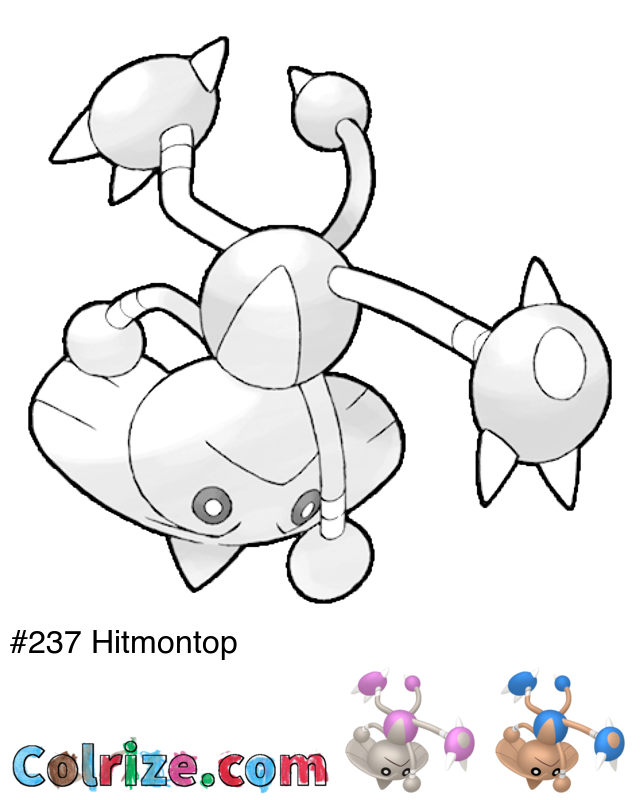 Pokemon Hitmontop coloring page + Shiny Hitmontop coloring page