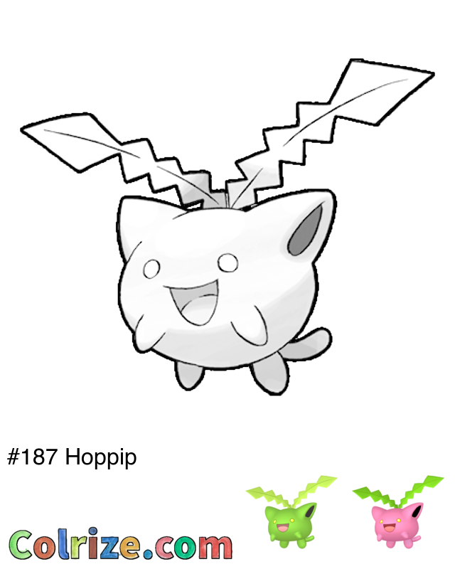 Pokemon Hoppip coloring page + Shiny Hoppip coloring page