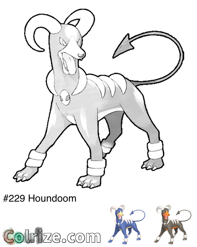Pokemon Houndoom coloring page + Shiny Houndoom coloring page