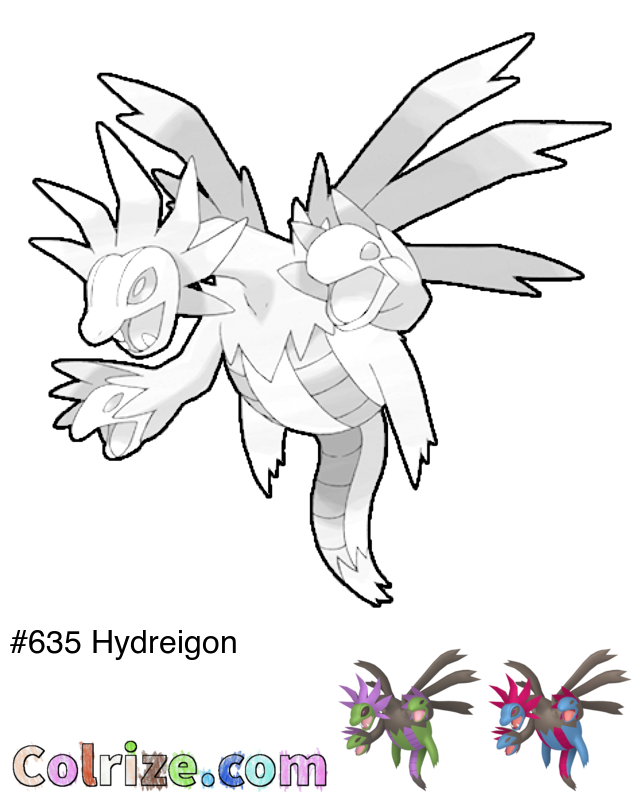 Pokemon Hydreigon coloring page + Shiny Hydreigon coloring page