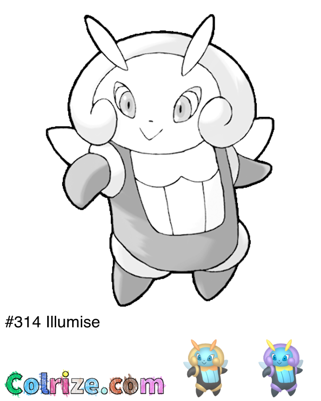 Pokemon Illumise coloring page + Shiny Illumise coloring page