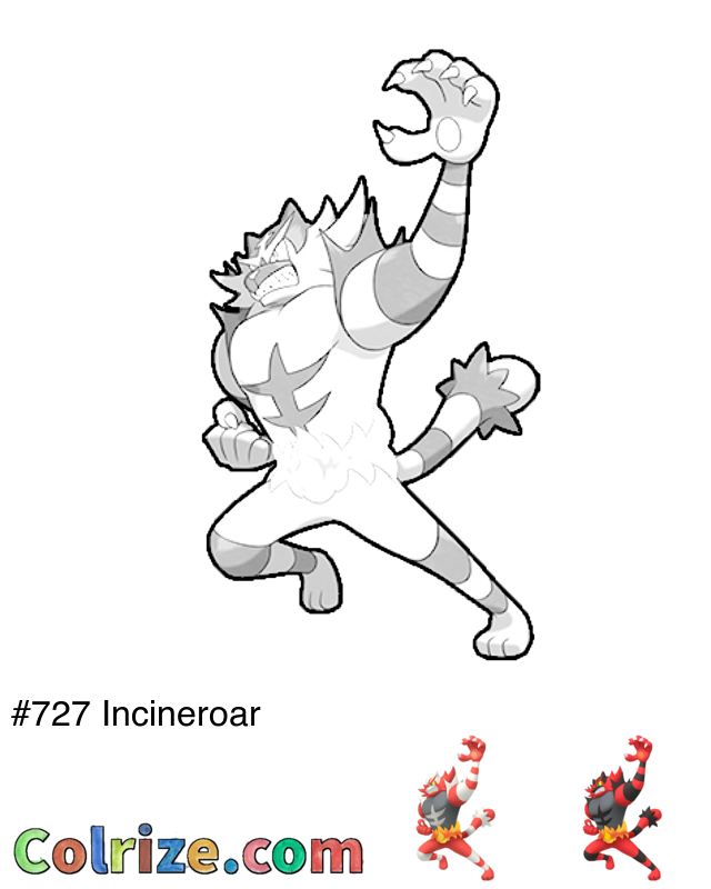 Pokemon Incineroar coloring page + Shiny Incineroar coloring page