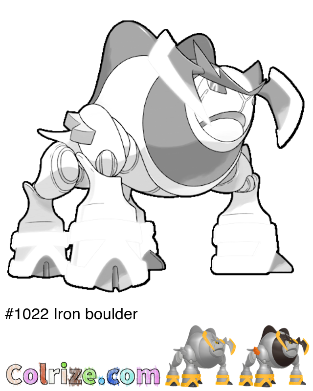 Pokemon Iron boulder coloring page + Shiny Iron boulder coloring page