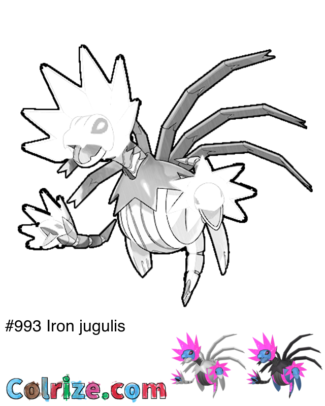 Pokemon Iron jugulis coloring page + Shiny Iron jugulis coloring page