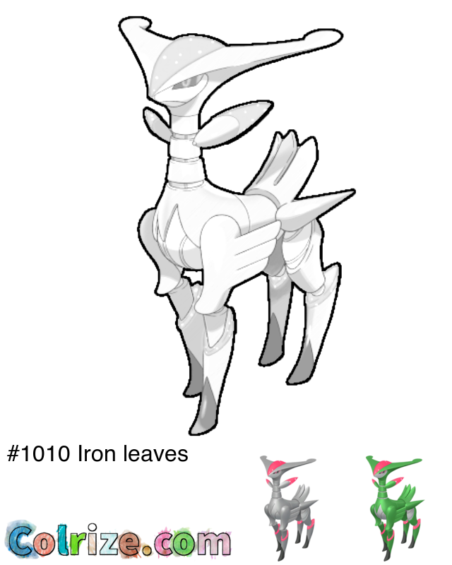 Pokemon Iron leaves coloring page + Shiny Iron leaves coloring page