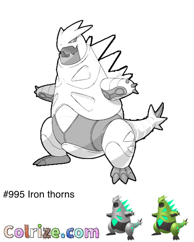 Pokemon Iron thorns coloring page + Shiny Iron thorns coloring page