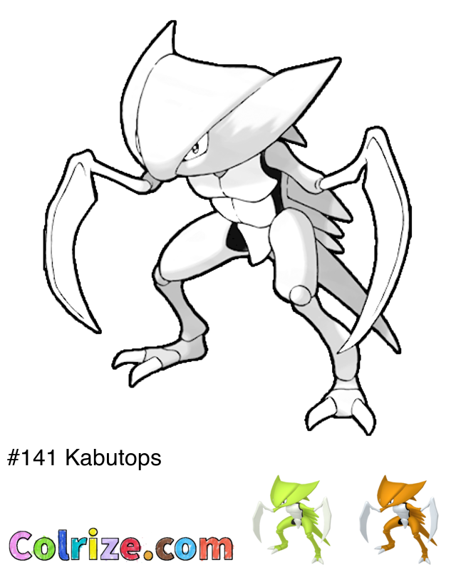 Pokemon Kabutops coloring page + Shiny Kabutops coloring page