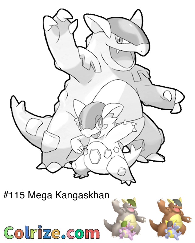 Pokemon Mega Kangaskhan coloring page + Shiny Mega Kangaskhan coloring page