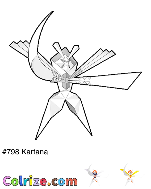 Pokemon Kartana coloring page + Shiny Kartana coloring page