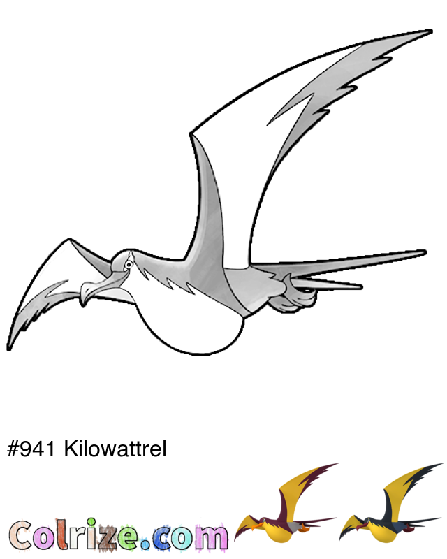 Pokemon Kilowattrel coloring page + Shiny Kilowattrel coloring page