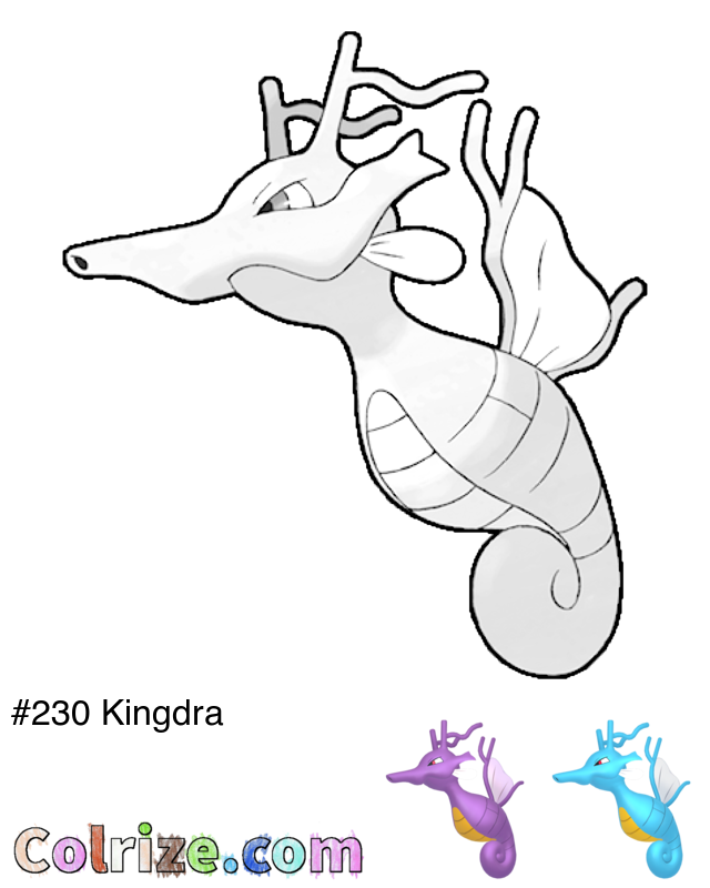 Pokemon Kingdra coloring page + Shiny Kingdra coloring page