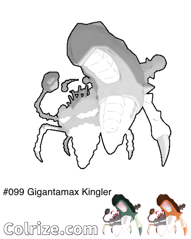 Pokemon Gigantamax Kingler coloring page + Shiny Gigantamax Kingler coloring page