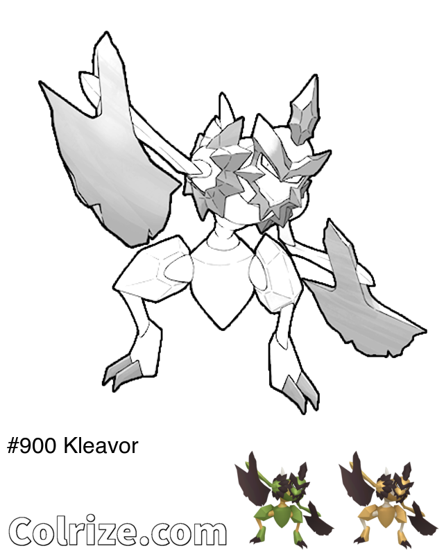 Pokemon Kleavor coloring page + Shiny Kleavor coloring page