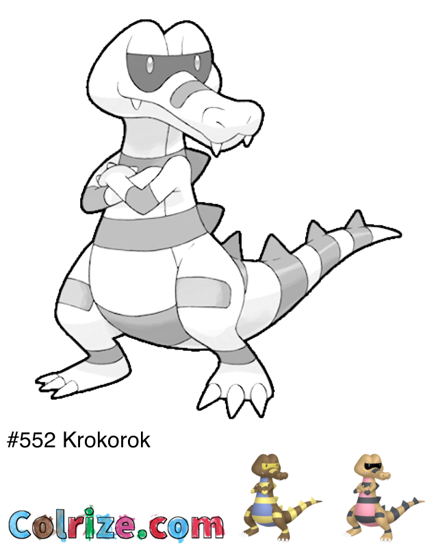 Pokemon Krokorok coloring page + Shiny Krokorok coloring page