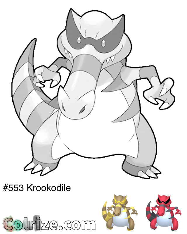 Pokemon Krookodile coloring page + Shiny Krookodile coloring page