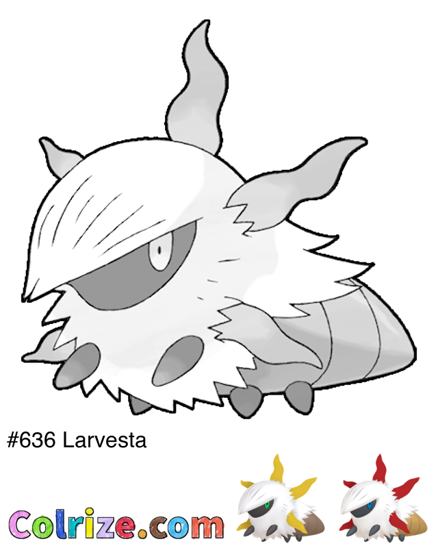Pokemon Larvesta coloring page + Shiny Larvesta coloring page