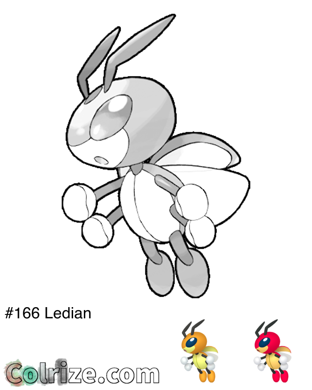 Pokemon Ledian coloring page + Shiny Ledian coloring page