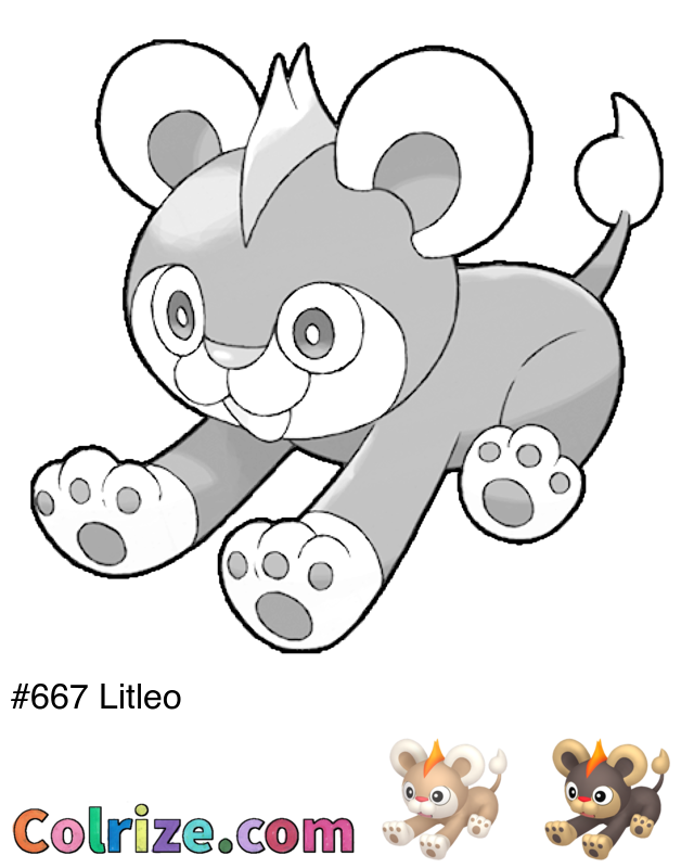 Pokemon Litleo coloring page + Shiny Litleo coloring page