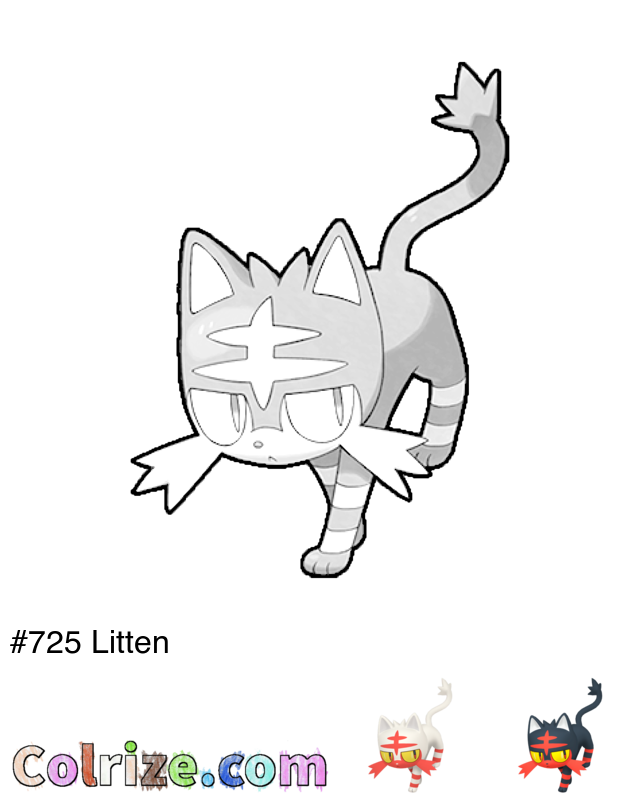 Pokemon Litten coloring page + Shiny Litten coloring page