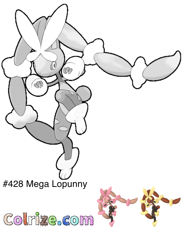 Pokemon Mega Lopunny coloring page + Shiny Mega Lopunny coloring page