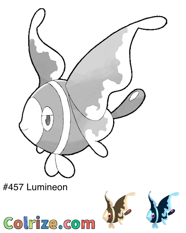 Pokemon Lumineon coloring page + Shiny Lumineon coloring page