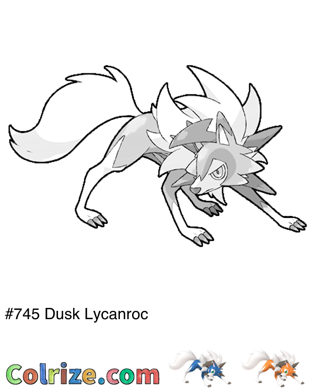 Pokemon Dusk Lycanroc coloring page + Shiny Dusk Lycanroc coloring page
